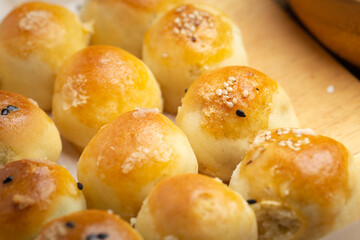 Chinese pastry filled with mung bean paste, taro, and salted egg.