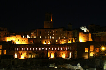 Fototapeta na wymiar Trajan Markets, Roman Forum at night, Rome, Italy.
