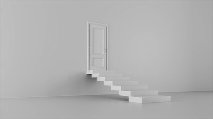 3d render door with steps in a bright room