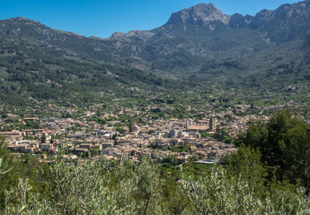 Soller Majorca aerial view from the mountains, Mallorca island, Balearic Islands, Spain landscape