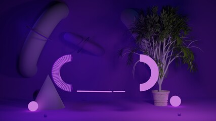 Abstract violet-purple composition design background. 3D Render illustration
