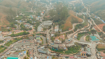 Aerial view of the city of Munnar in Kerala. India.