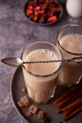masala tea chai with milk and spices.