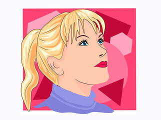 a cartoon style drawing of a young blonde woman who looks up thoughtfully