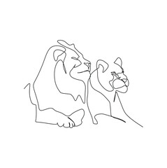 Continuous one line drawing of male and female lion together . Vector illustration