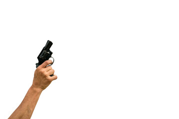 Isolated hand holding a gun ready to shoot