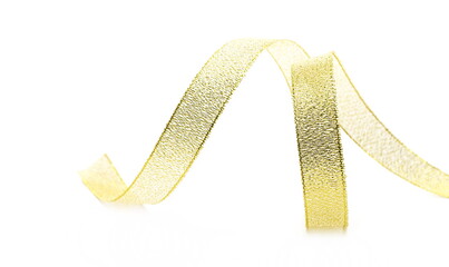 Golden transparent ribbon isolated on white background