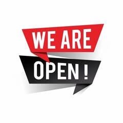 Modern design we are open text on speech bubbles concept. Vector illustration