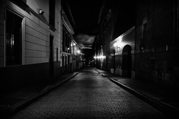 Old street in the night in Bogota