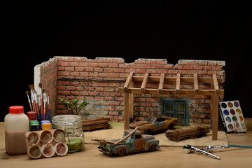 diorama coches, maquetas de coches y patio