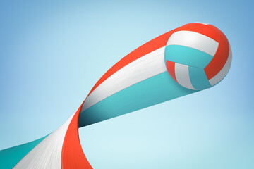 3d rendering of colorful volleyball ball with trail on blue background