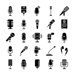 retro microphones and microphones icon set, silhouette style