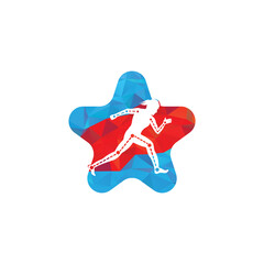 Physiotherapy treatment star shape concept logo design template vector with female runner. Colorful vector health. Physiotherapy clinic logo. 