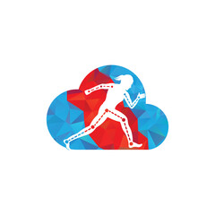 Cloud Physiotherapy treatment design template vector with female runner. Colorful vector health. Physiotherapy clinic logo.