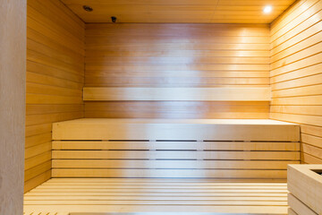 Sauna interior in hotel spa and wellness center