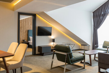 Open plan loft hotel apartment in mountain resort