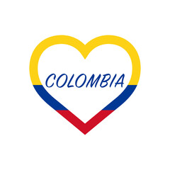 Colombia flag in heart. I love my country. sign. Stock vector illustration isolated on white background.