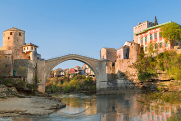 Fototapeta na wymiar Historical Mostar Bridge in Bosnia and Herzegovina