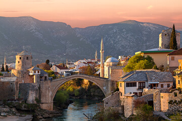 Historical Mostar Bridge in Bosnia and Herzegovina