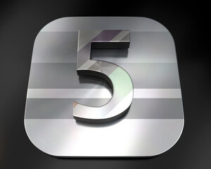 3d brushed metal five number icon