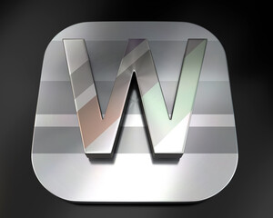 3d brushed metal W letter icon