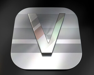 3d brushed metal V letter icon