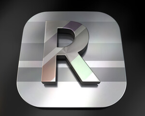 3d brushed metal R letter icon