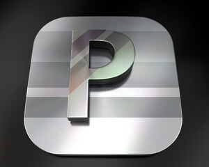 3d brushed metal P letter icon