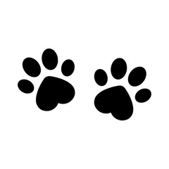 Animal footprints with heart shape vector. Dog paw trace icon illustration isolated on white