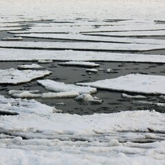 Hard winter with ice on the river