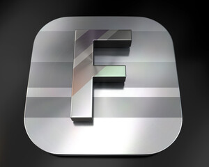3d brushed metal F letter icon