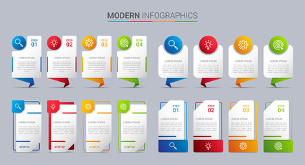 Colorful timeline infographic template with 4 steps on gray background, vector illustration