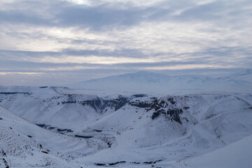 Fototapeta na wymiar Snowy mountains, landscape, Kars, Turkey