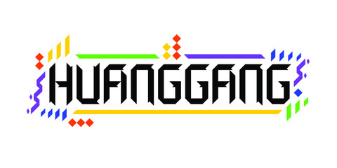 Fototapeta premium Colorful vector logo font of the city of Huanggang, in a geometric, playful finish. The abstract Asiatic ornament is a great representation of a tourism-oriented, dynamic, innovative culture of China.