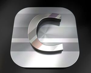 3d brushed metal C letter icon