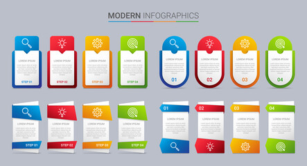 Colorful timeline infographic template with 4 steps on gray background, vector illustration