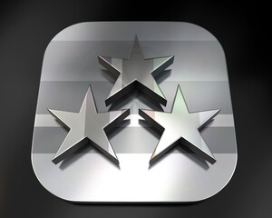3d brushed metal triple star icon