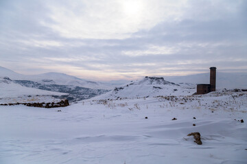 Fototapeta premium Armenian capital in the past, now is plateau with the ruins of churches (City of 1001 Churches). 