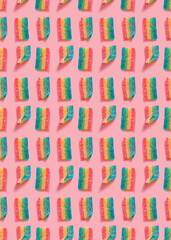 sugar gummy candy seamless pattern on a pink background