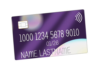 Bank card illustration in purple on a white background.Illustration for business