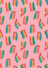 sugar gummy candy seamless pattern on a pink background