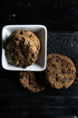 chocolate chip cookies on wooden boards