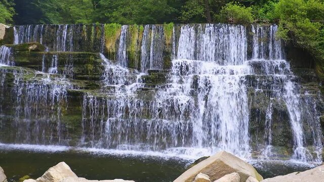 4k footage of waterfall near village Rupit in Catalonia of Spain