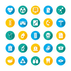 set of nuclear symbol and medical icons, block style