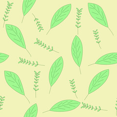 Vector abstract seamless pattern in with green leaves 