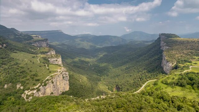 Timelapse overlooking near village Rupit in Catalonia of Spain on a clear sky on summer
