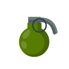 Vector Green bomb. Grenade icon. Weapons and bombshell. Soldier's equipment and ammunition. Element of modern warfare. Cartoon flat illustration.