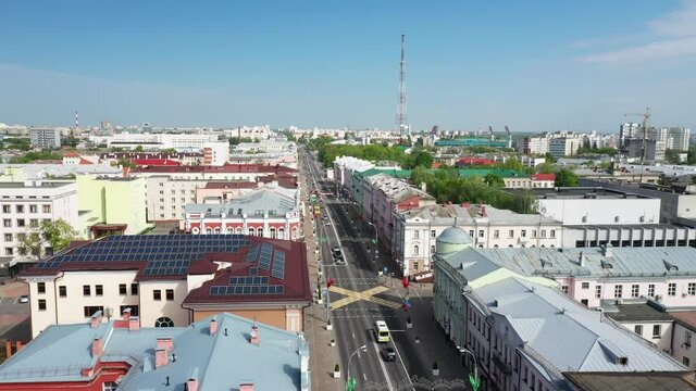View of Sovetskaya street and the intersection of Lange street.
