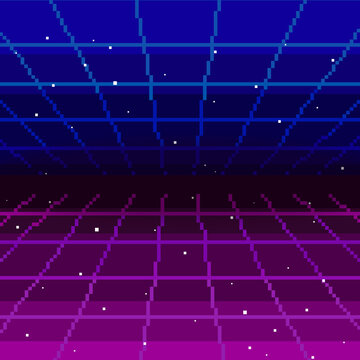 Vector pixel art of 80s Retro sci-Fi background. Pixel art background. 8bit