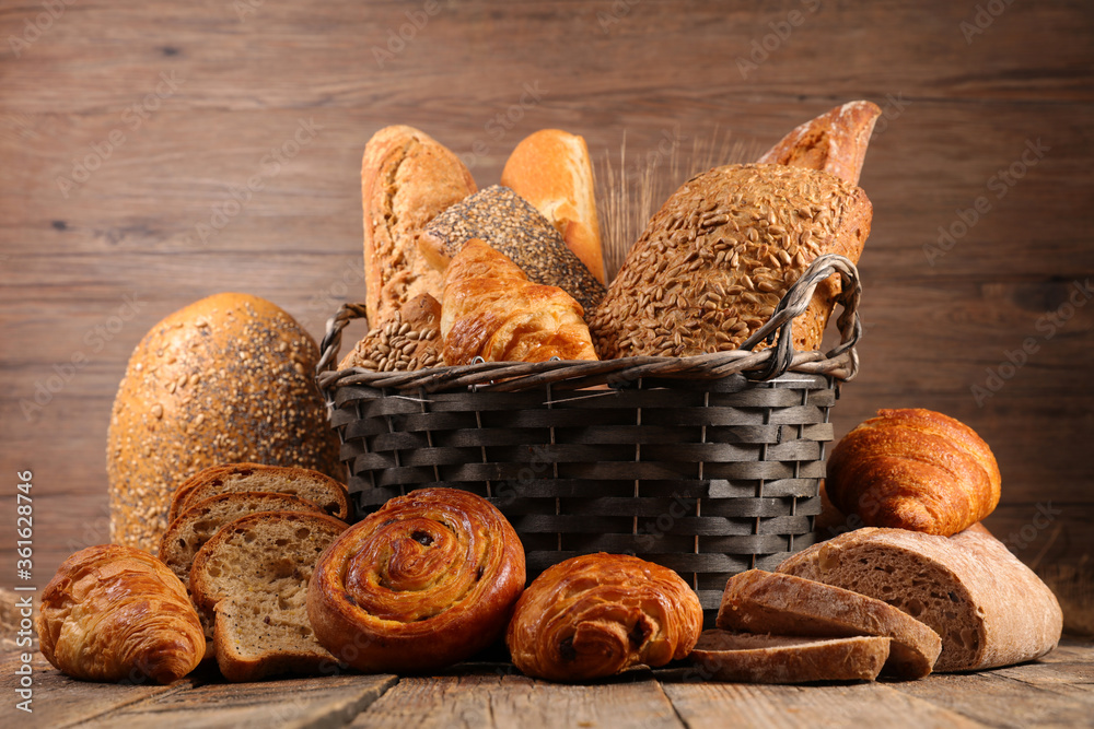 Canvas Prints assorted traditional french bread and croissant on wood background